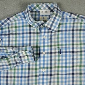 Johnnie O Shirt Mens Size Medium Blue Check Casual Button Up Long Sleeve
